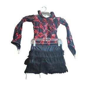 Black & Red Sequin Dance Costume With Fringe Skirt By Balera